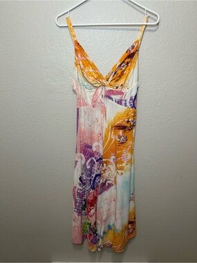 Vintage Jams World Rayon Tropical Art Print Maxi Dress Pockets Small